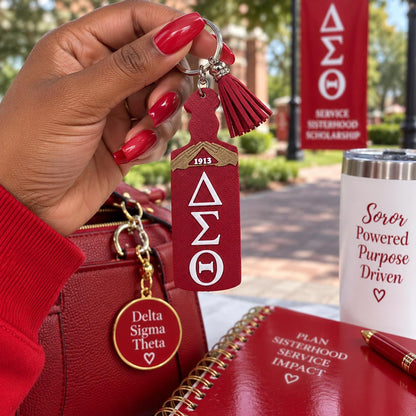 Delta Sigma Theta Keychain | ΔΣΘ 1913 Sorority Keychain | DST Paddle Keychain with Tassel | Soror Gift | Greek Paraphernalia