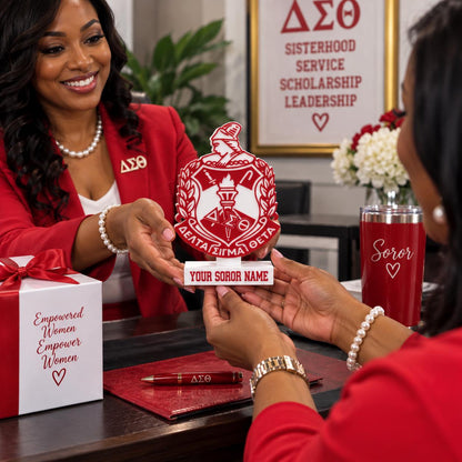 Personalized Delta Sigma Theta Shield Desk Sign | Custom Soror Name | DST 1913 Desk Decor | ΔΣΘ Sorority Gift | 3D Printed Display