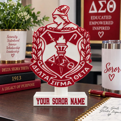 Personalized Delta Sigma Theta Shield Desk Sign | Custom Soror Name | DST 1913 Desk Decor | ΔΣΘ Sorority Gift | 3D Printed Display