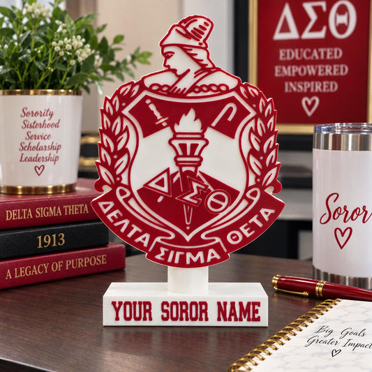 Personalized Delta Sigma Theta Shield Desk Sign | Custom Soror Name | DST 1913 Desk Decor | ΔΣΘ Sorority Gift | 3D Printed Display