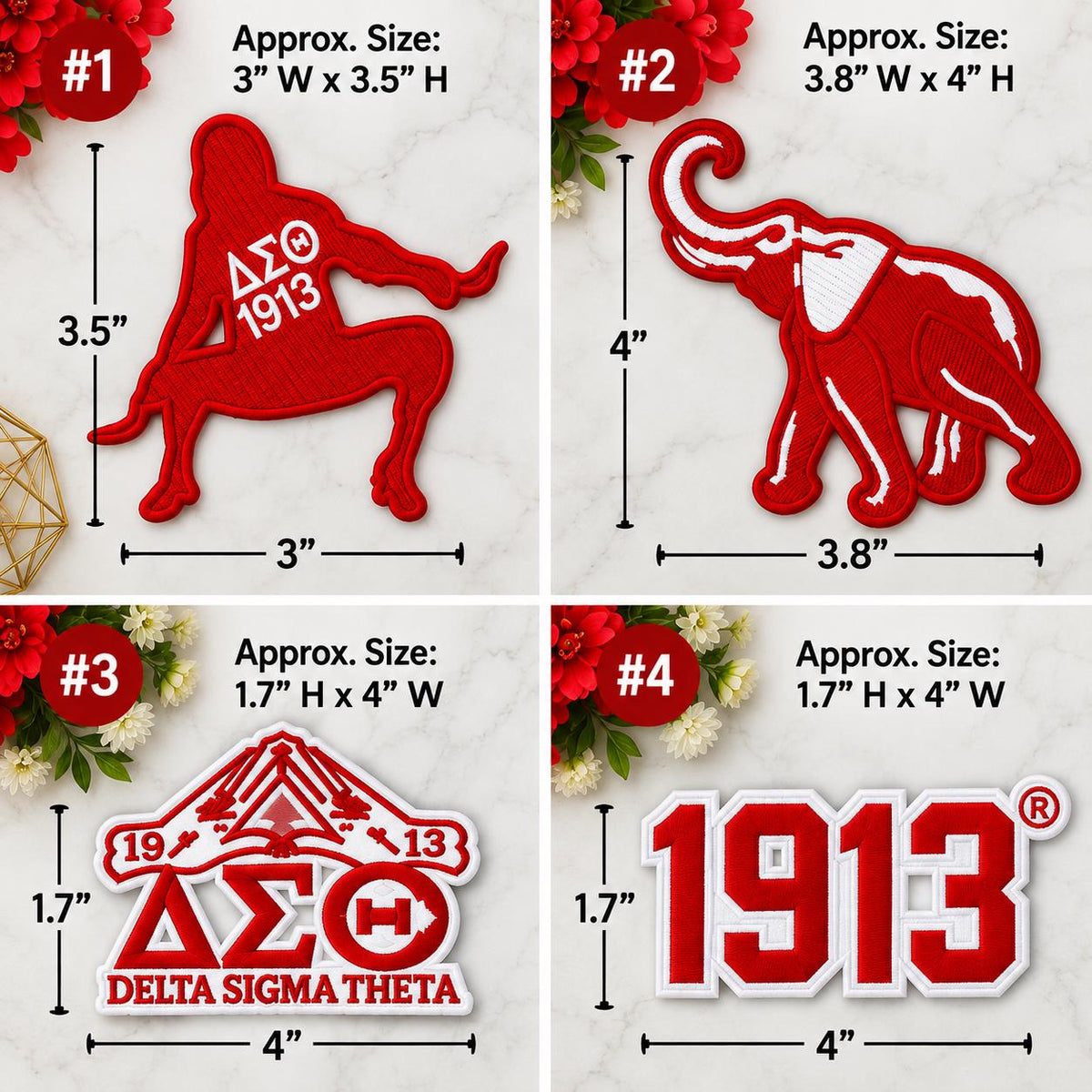 Delta Sigma Theta Embroidered Patch | DST 1913 Sorority Patch | Elephant Greek Letter Patch | Iron On or Sew On