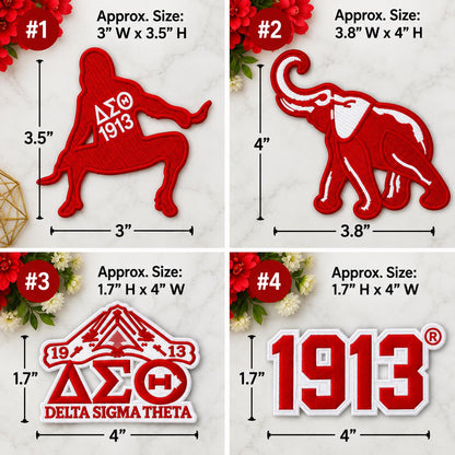 Delta Sigma Theta Embroidered Patch | DST 1913 Sorority Patch | Elephant Greek Letter Patch | Iron On or Sew On