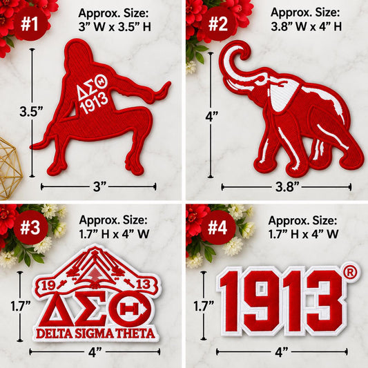 Delta Sigma Theta Embroidered Patch | DST 1913 Sorority Patch | Elephant Greek Letter Patch | Iron On or Sew On