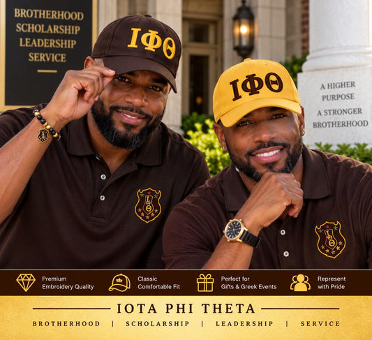 Iota Phi Theta Embroidered Hat | ΙΦΘ Greek Letter Cap | Brown & Gold Fraternity Hat | Iota Greek Apparel Gift