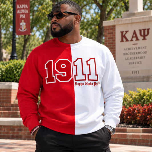Kappa Alpha Psi 1911 Embroidered Two-Tone Sweatshirt, Red White KAP Crewneck, Nupe Fraternity Apparel, Greek Gift