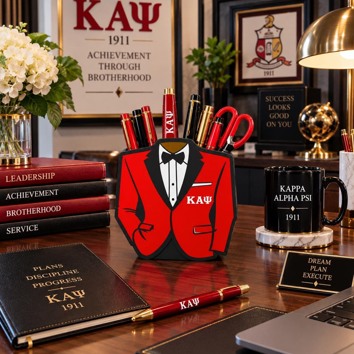 Kappa Alpha Psi Desk Organizer, KΑΨ Pen Holder, Kappa Office Decor, 3D Printed Fraternity Gift, Crimson Cream Desk Accessory