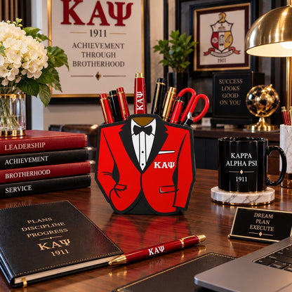 Kappa Alpha Psi Desk Organizer, KΑΨ Pen Holder, Kappa Office Decor, 3D Printed Fraternity Gift, Crimson Cream Desk Accessory