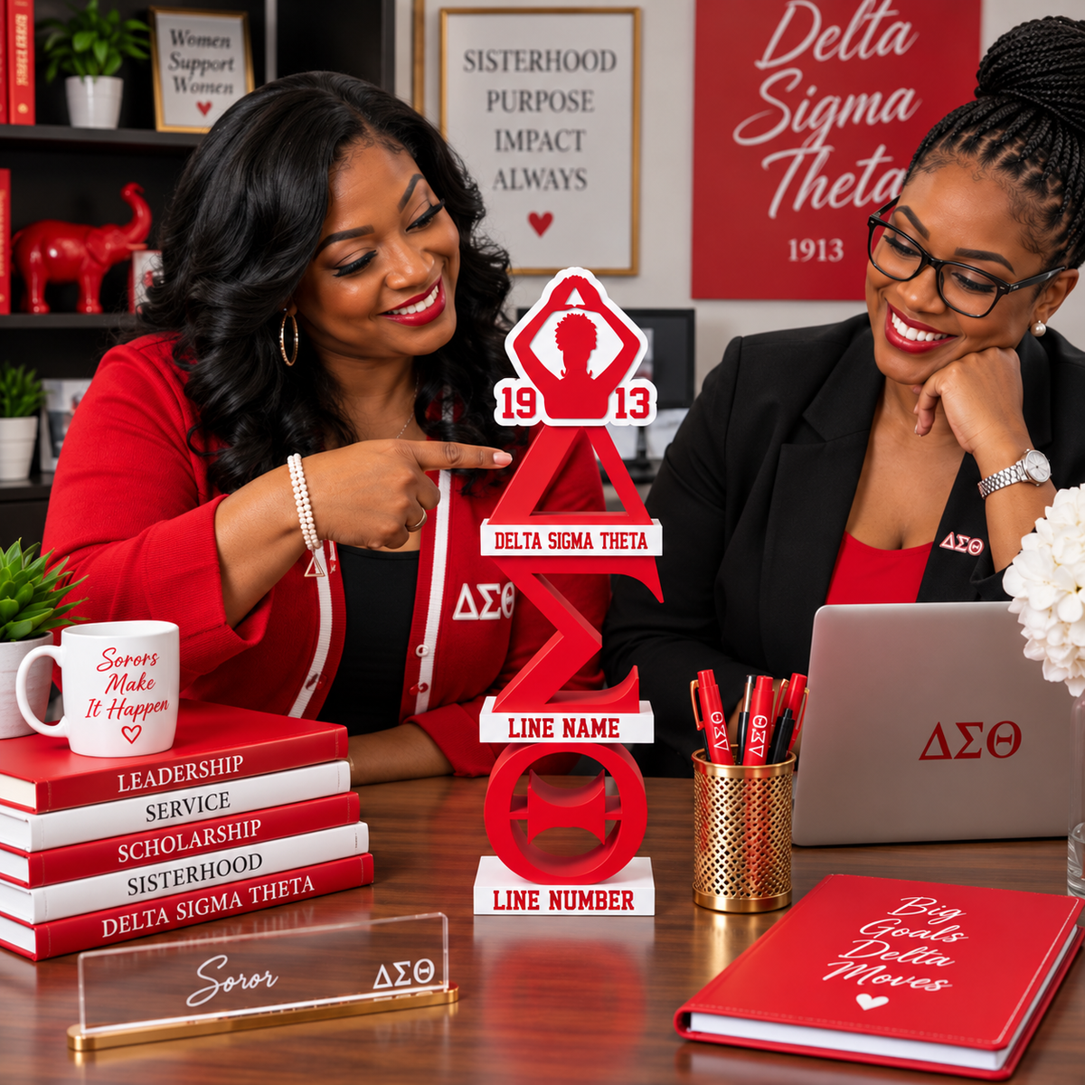 Delta Sigma Theta 3D Stacks Desk Decor | 18.5 Inch DST Sorority Display | Red & White Delta Office Decor | Soror Gift