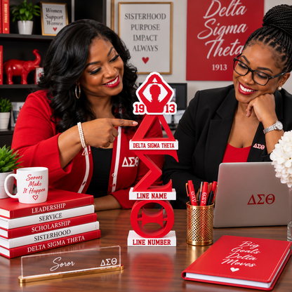 Delta Sigma Theta 3D Stacks Desk Decor | 18.5 Inch DST Sorority Display | Red & White Delta Office Decor | Soror Gift