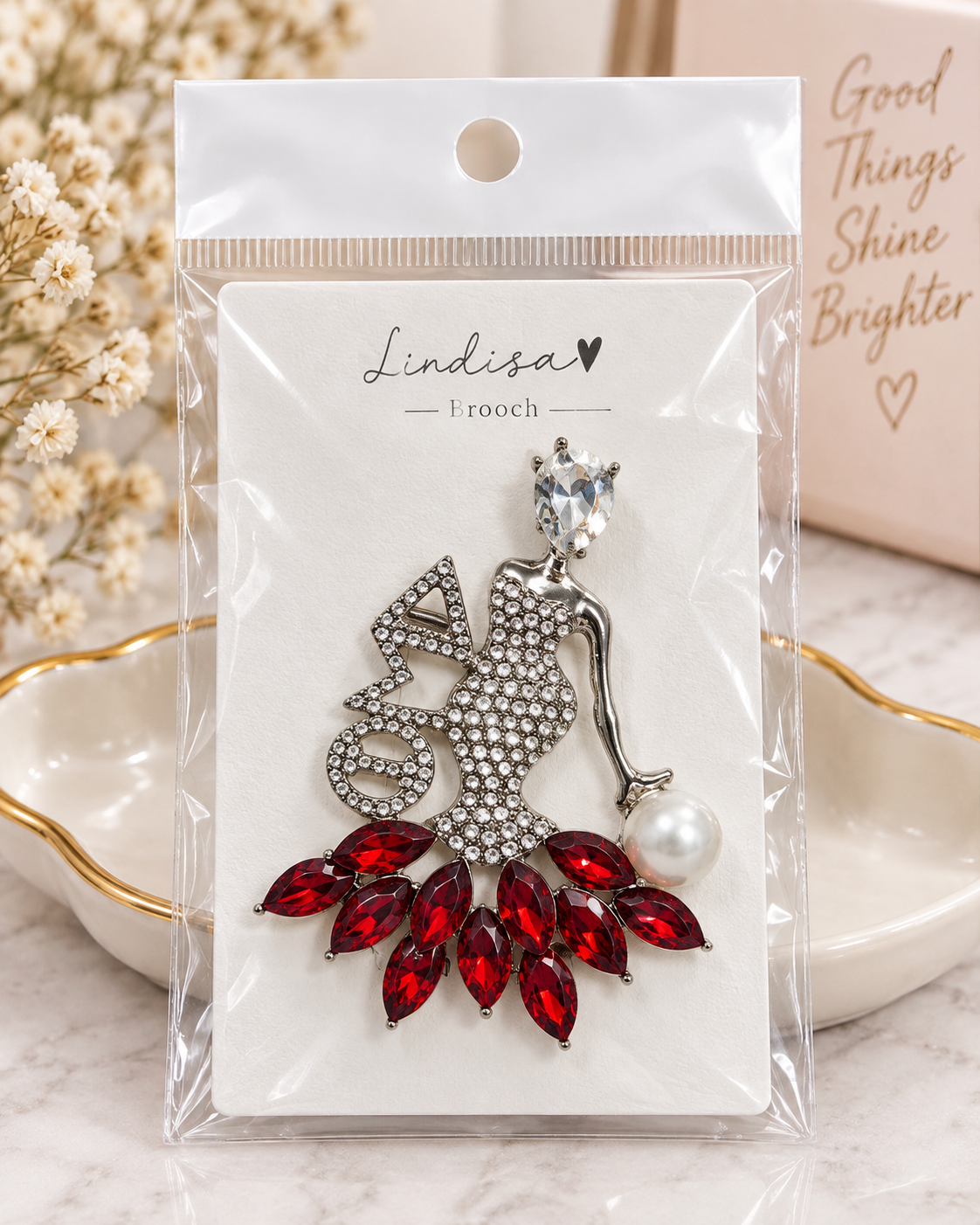 Delta Sigma Theta Inspired Brooch, Red White Sorority Pin, Rhinestone DST Style Brooch, 1913 Sorority Gift, Greek Jewelry