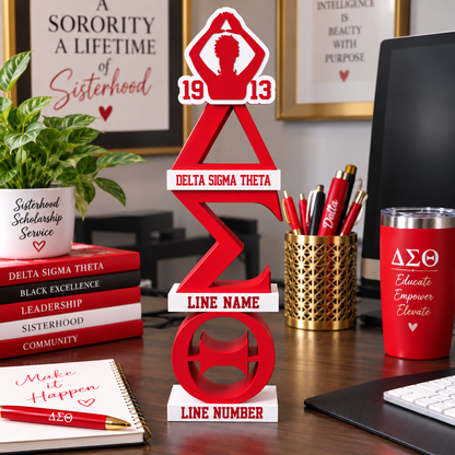 Delta Sigma Theta 3D Stacks Desk Decor | 18.5 Inch DST Sorority Display | Red & White Delta Office Decor | Soror Gift