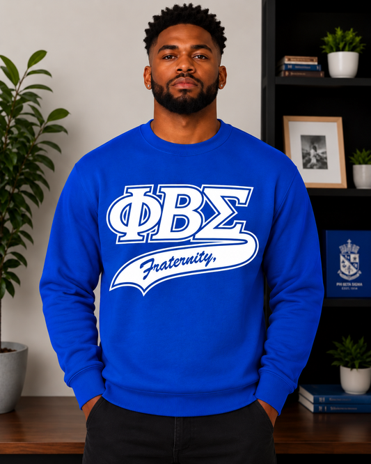Phi Beta Sigma Crewneck Sweatshirt, White with Royal Blue DTV Design