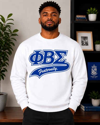 Phi Beta Sigma Crewneck Sweatshirt, White with Royal Blue DTV Design